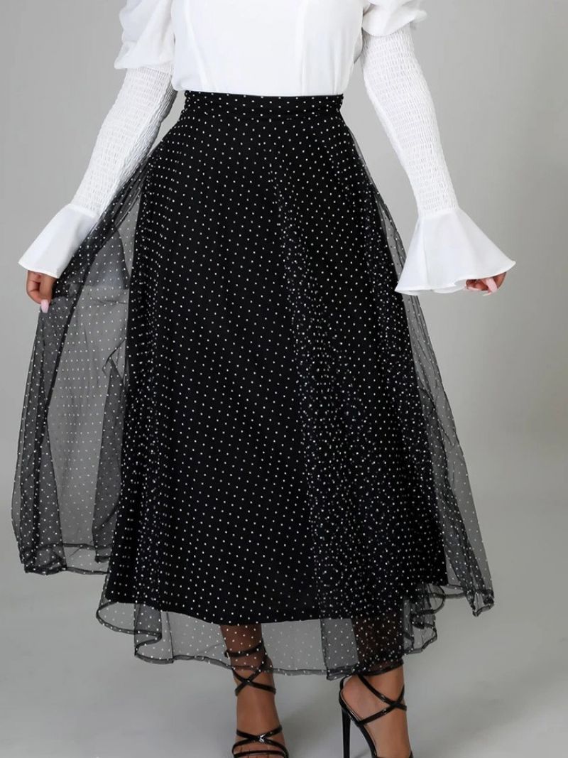 Polka Dots Mesh A-Linjainen Naisten Hame Keskivyötärölle