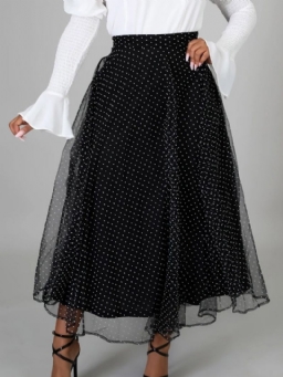 Polka Dots Mesh A-Linjainen Naisten Hame Keskivyötärölle