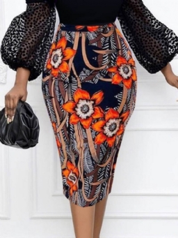 Tulosta Mid-Calf Bodycon Muoti Kukkahame