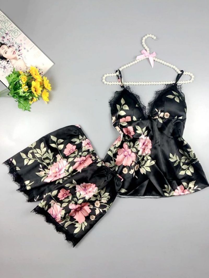Lace Floral Satin Pyjama Camisole Short Sets Loungewear