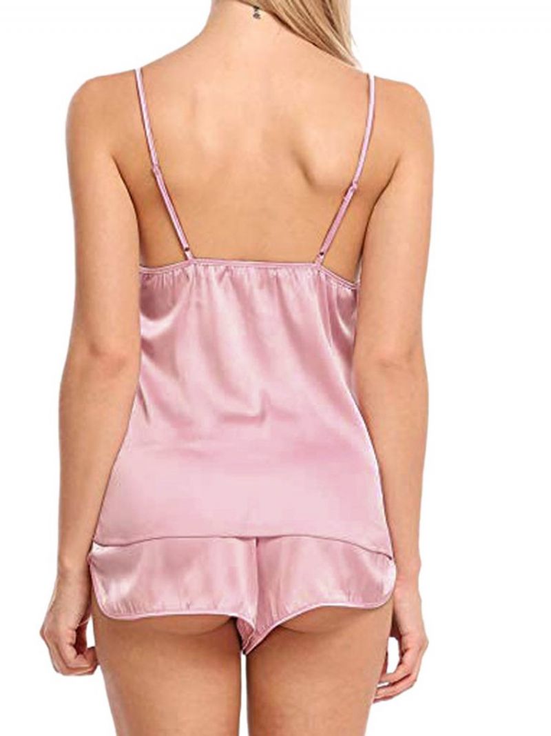 Naisten Seksikäs Yksinkertainen Halkeama Hihaton Sleep Satin Pyjama-Puku