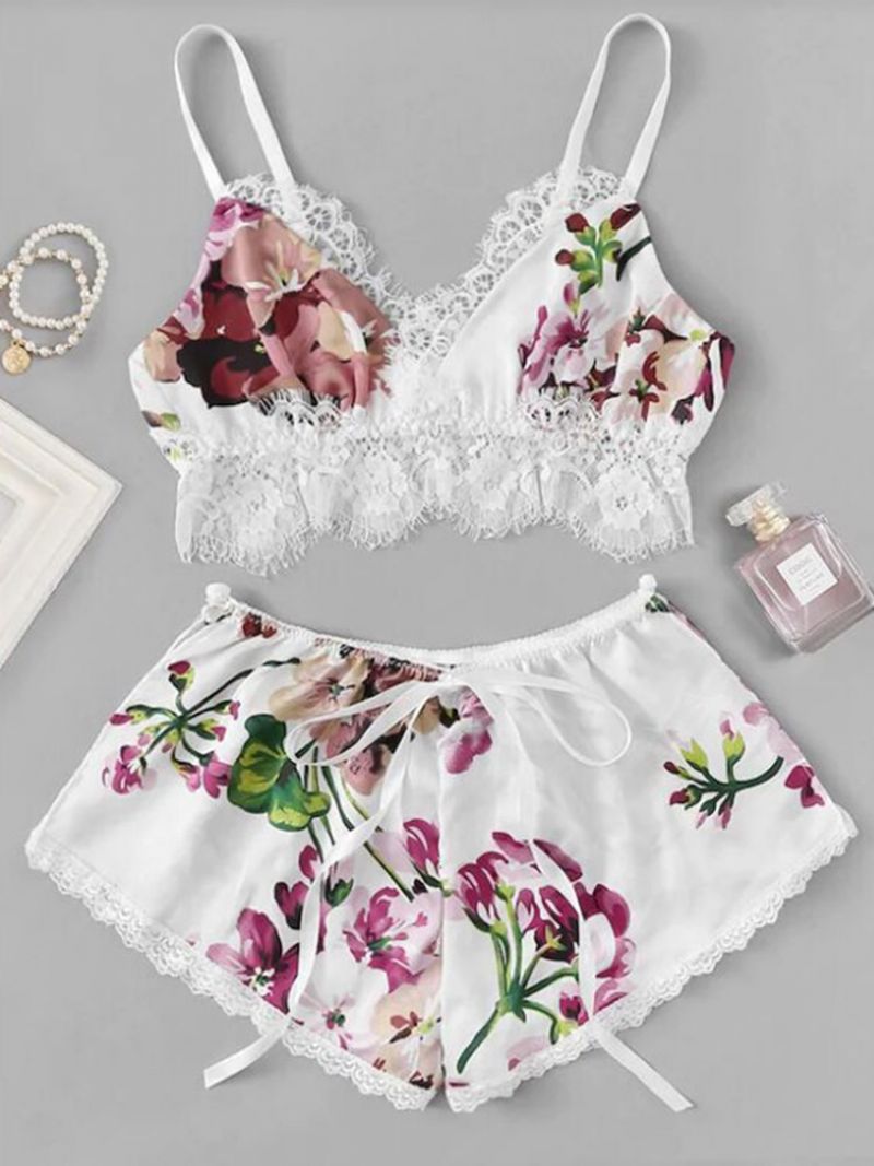 Seksikäs Kukkakuvioinen Satin Pyjama Cami Set Yöasut