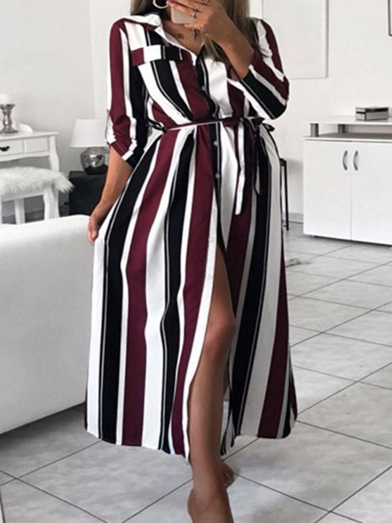 Lapel Nine Points Sleeve Nilkkapituinen A-Linjainen Syksyinen Naisten Mekko