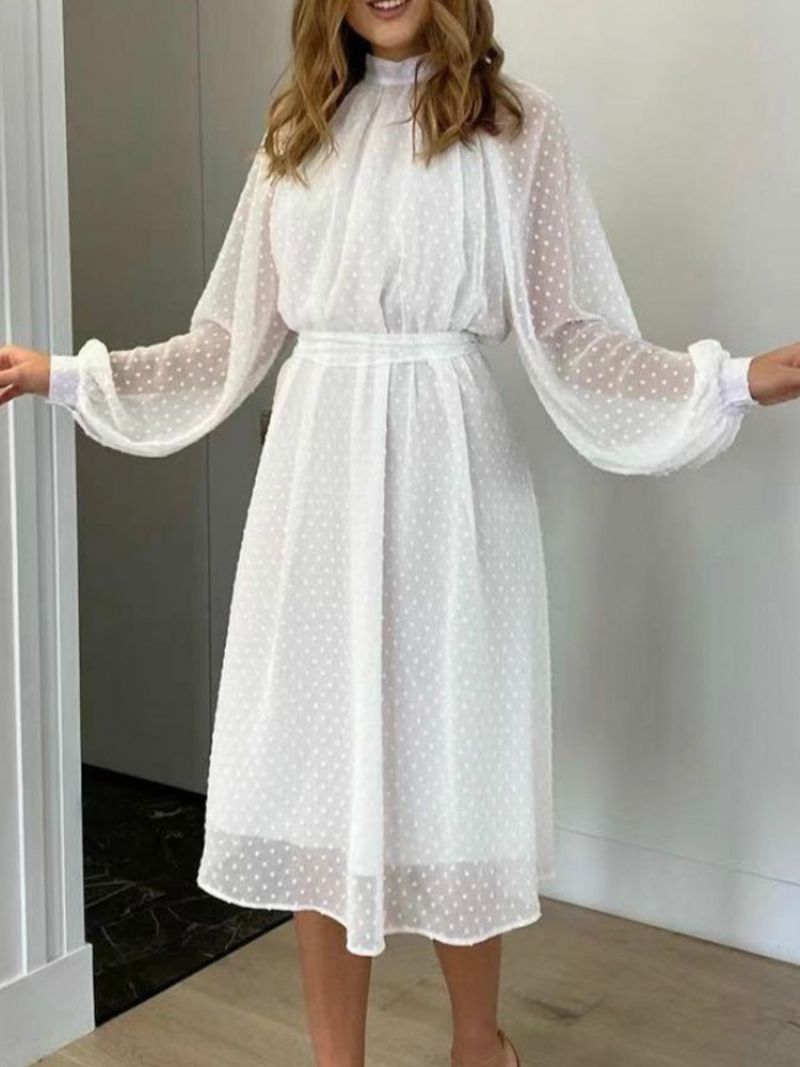 Mesh Stand Kaulus Keski Pohkeen Fall Polka Naisten Dots Mekko
