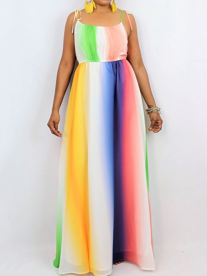 Tie-Dye Lattiapituinen Hihaton Color Block Maxi Mekko