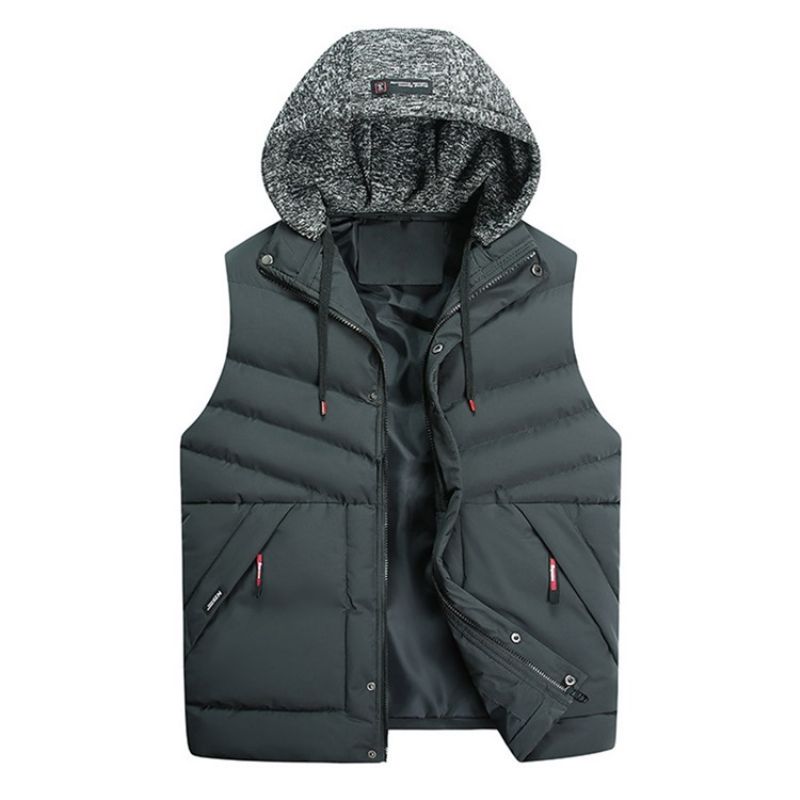 Color Block Hooded Pocket Euroopan Vetoketjullinen Liivi