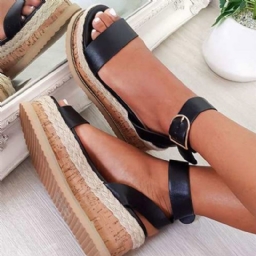 Open Toe Buckle Platform Länsimaiset Naisten Sandaalit