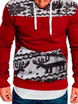 Color Block Pullover Paksut Löysät Miesten Hupparit