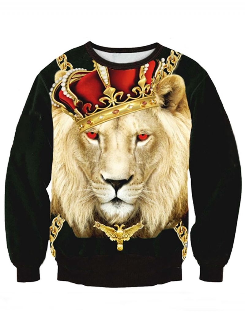 Miesten 3D Lion Digitaaliprinttipusero Löysät Hupparit