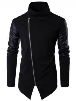 Pu-Neulottu Patched Stand Collar Slim Miesten Huppari