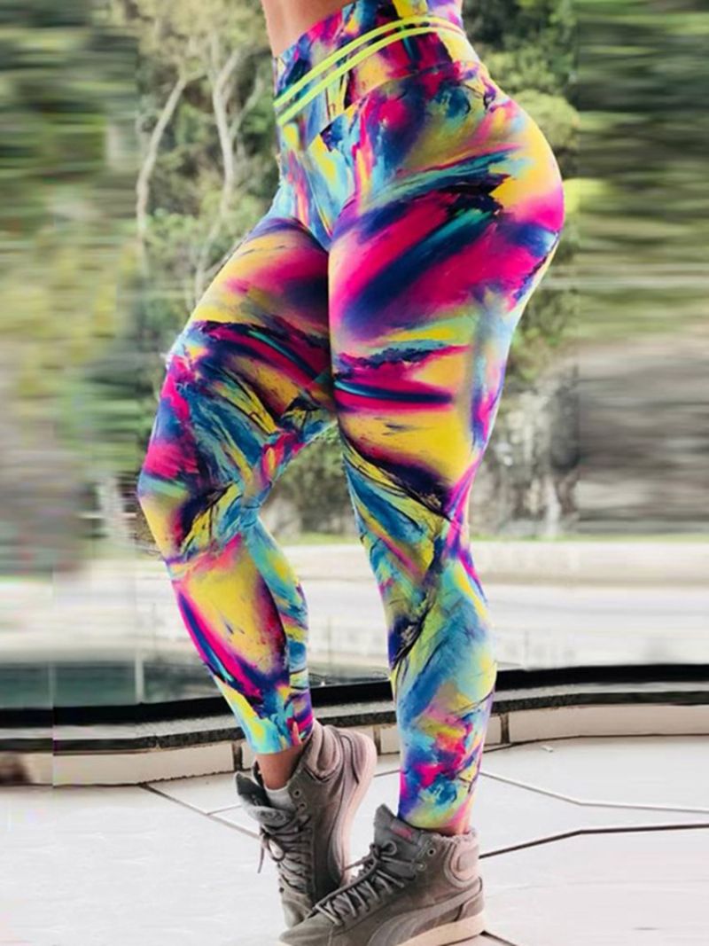 Color Block Print Hengittävä Kuntosali Urheilu Jooga Leggingsit Jooga Housut Korkea Vyötärö Tiktok Leggingsit