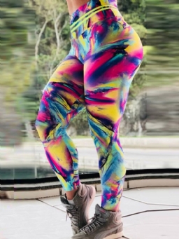 Color Block Print Hengittävä Kuntosali Urheilu Jooga Leggingsit Jooga Housut Korkea Vyötärö Tiktok Leggingsit