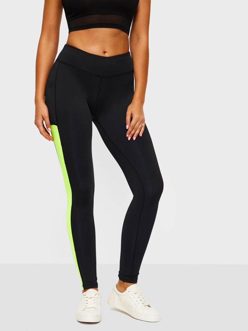 Naisten Anti-Sweat Color Block Taskut Juoksujooga Leggingsit Joogahousut Korkea Vyötärö Tiktok Leggingsit
