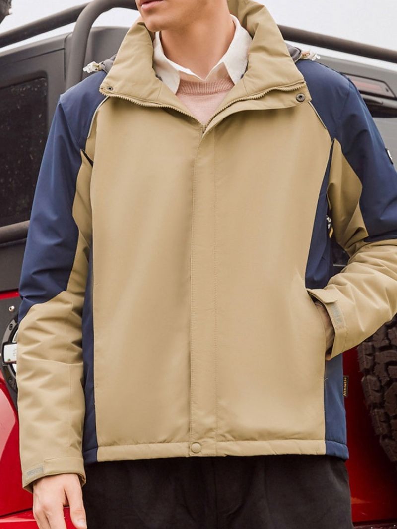 Fleece Color Block Hupullinen Miesten Talvitakki