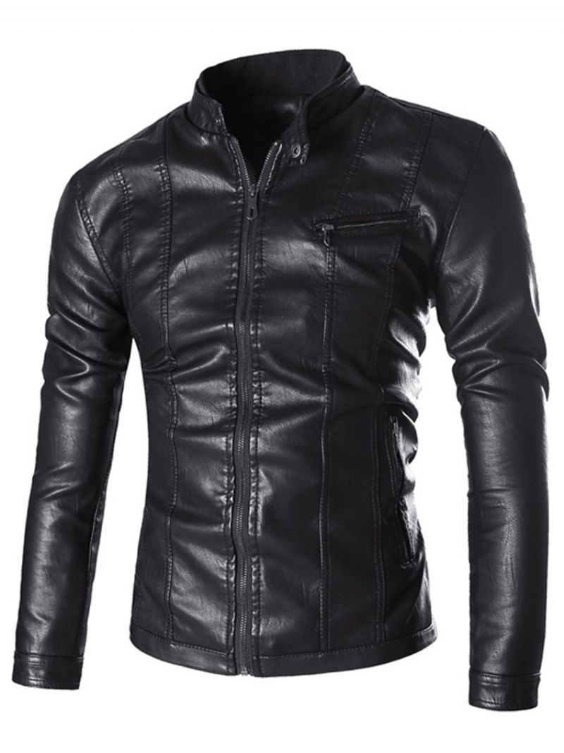 Pu Stand Collar Slim Miesten Takki