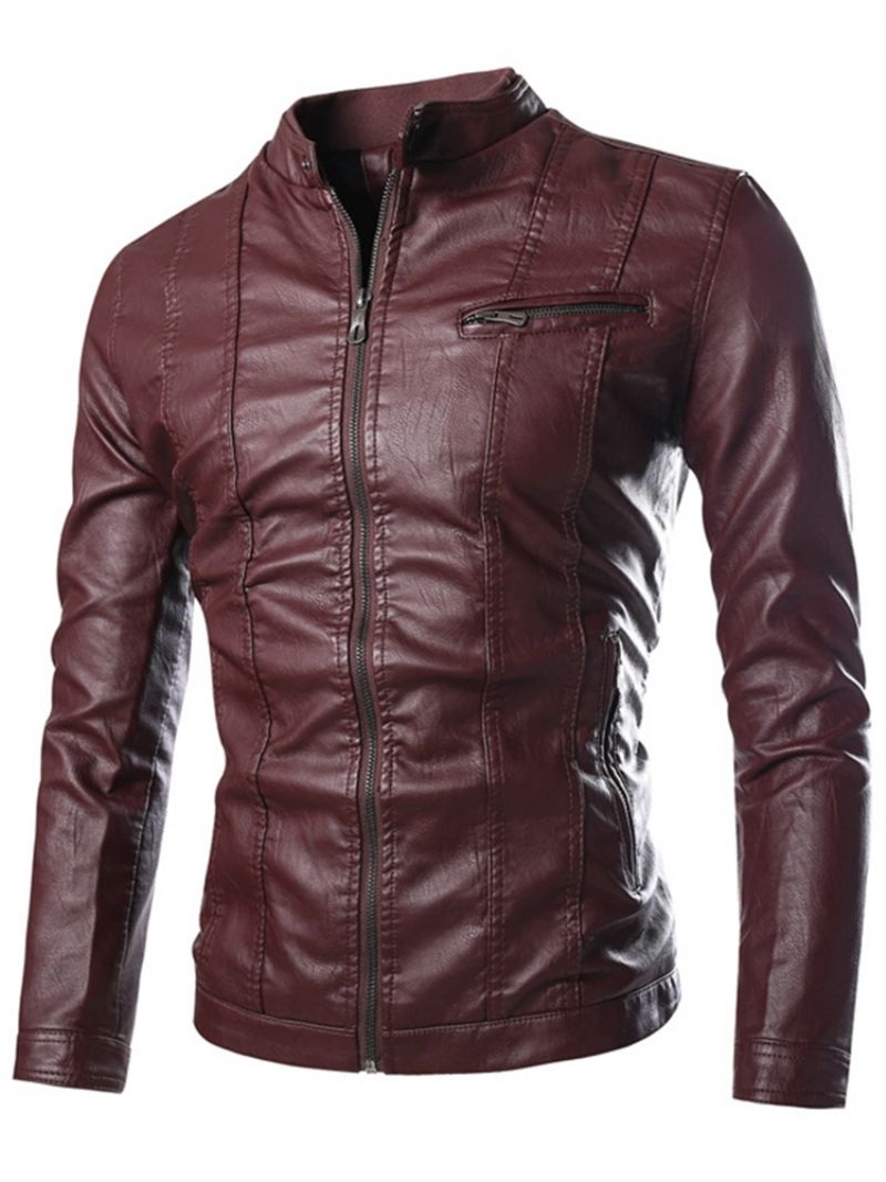 Pu Stand Collar Slim Miesten Takki