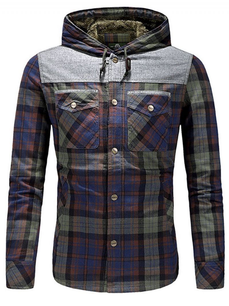 Ruudullinen Fleece Patchwork Talvi Rento Miesten Takki
