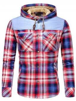 Ruudullinen Fleece Patchwork Talvi Rento Miesten Takki