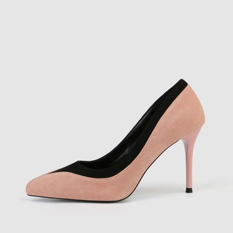 Faux Suede Color Block Slip-On Teräväkärkinen Stiletto Heel Naisten Pumput