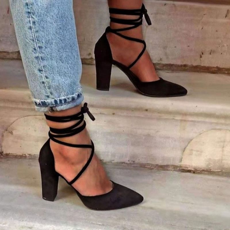 Lace-Up Lace-Up Chunky Heel Länsi Ohuet Kengät