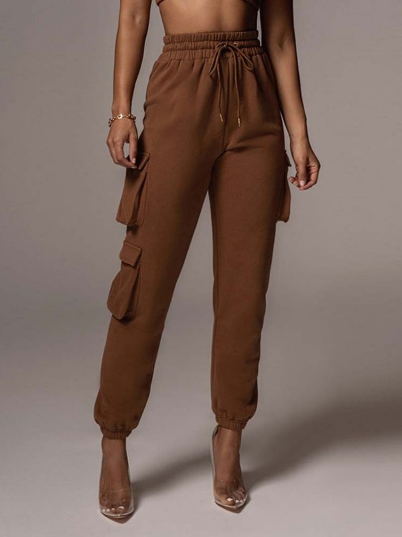 Cargo Pants Loose Pocket Plain Pencil Pants Täyspitkät Naisten Housut