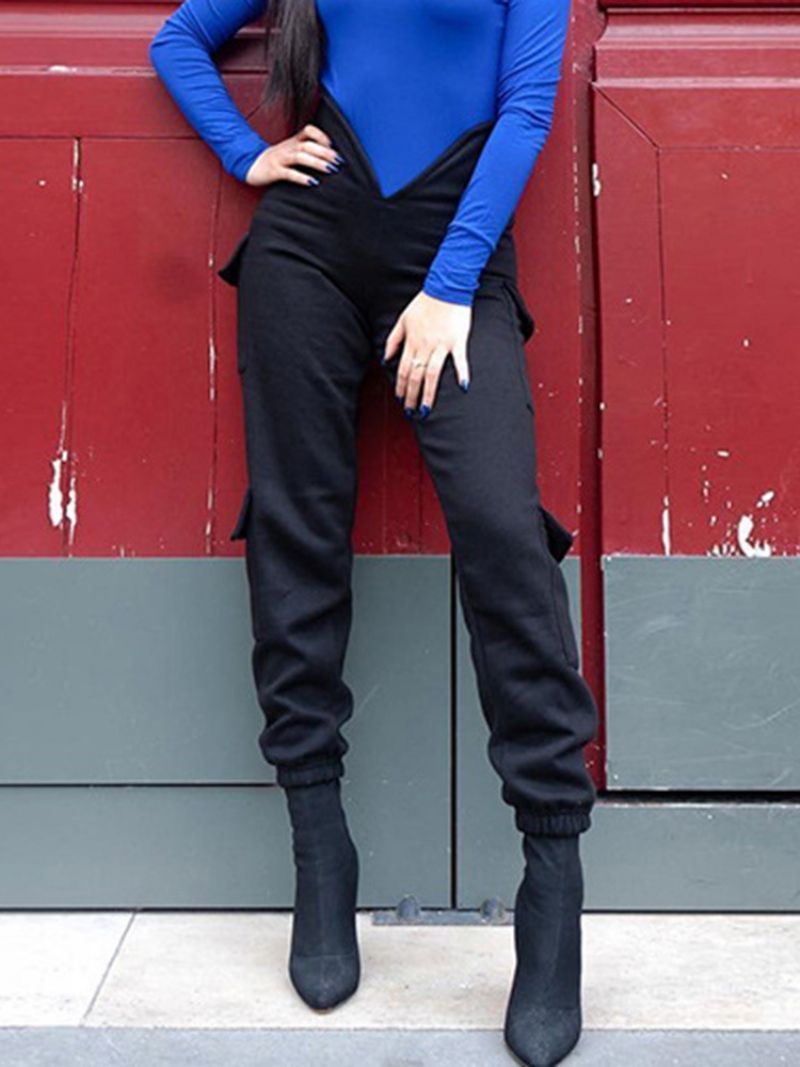 Pocket Slim Plain Täyspitkät Pencil Pants Rennot Housut