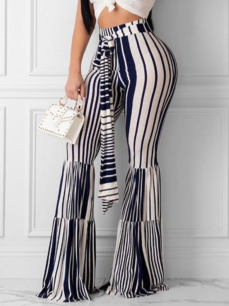 Stripe Lace-Up Ohut Täyspitkät Bellbottoms Rennot Housut