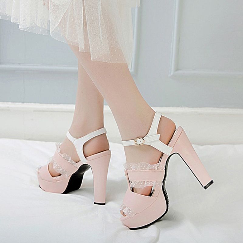 Solki Peep Toe Chunky Heel Hollow Sandaalit