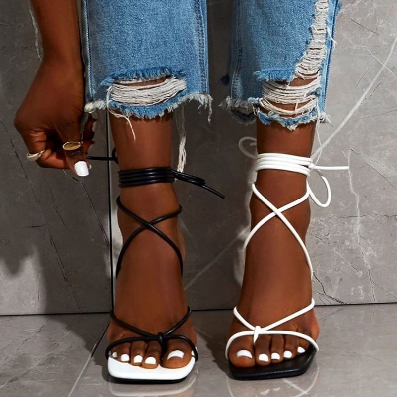 Stiletto Heel Lace-Up Open Toe Western Sandaalit