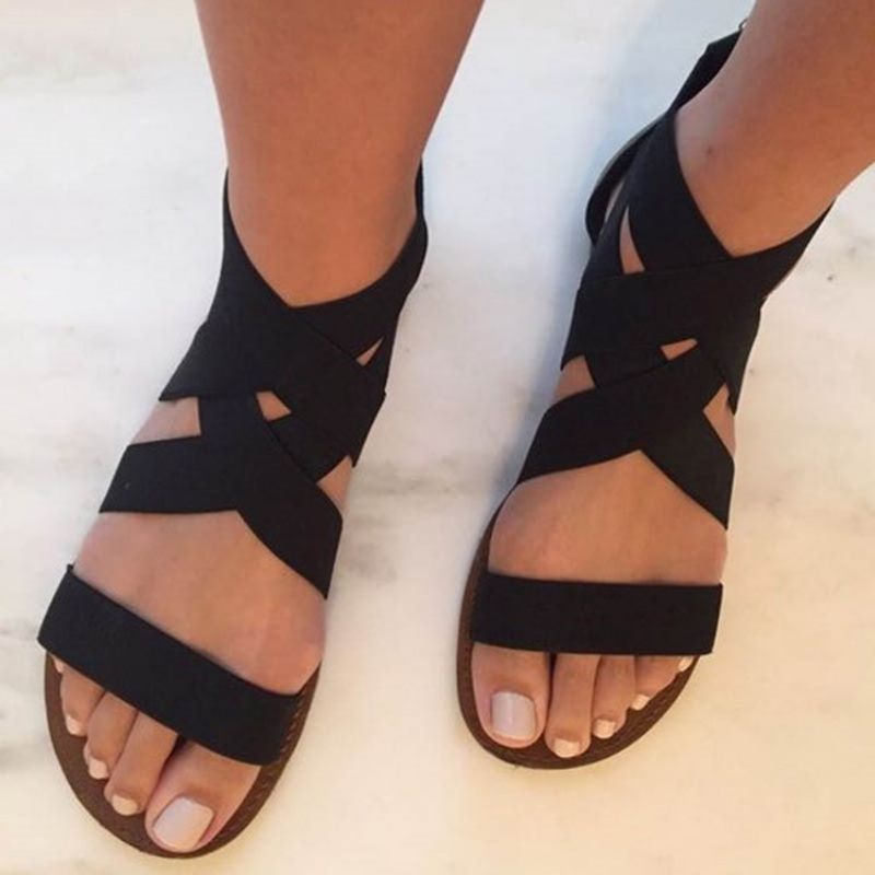 Pretty Cross Band Open Toe Flat Sandaalit