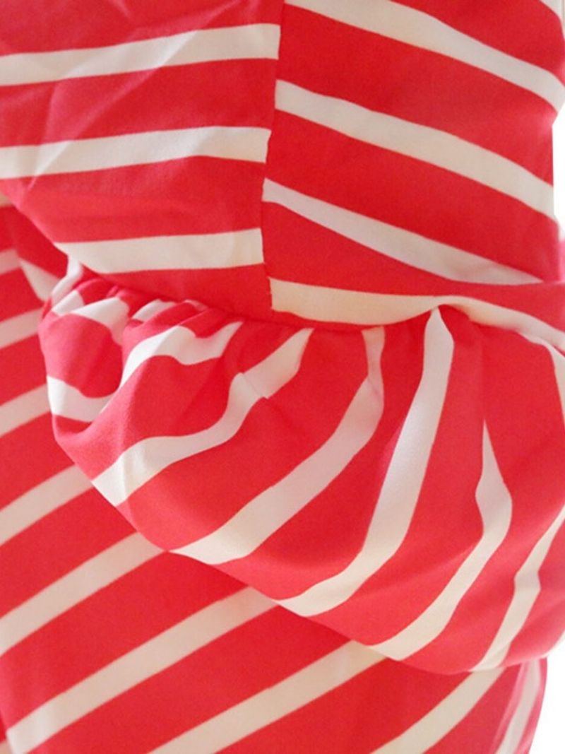 Stand Collar Lantern Sleeve Stripe Pitkähihainen Standard Naisten Pusero