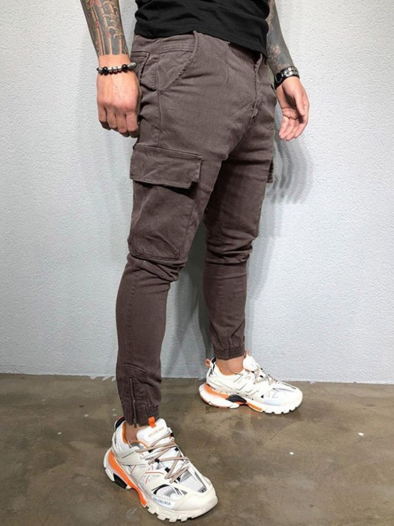 Cargo Pants Pocket Plain Overall Four Seasons Miesten Vapaa-Ajan Housut