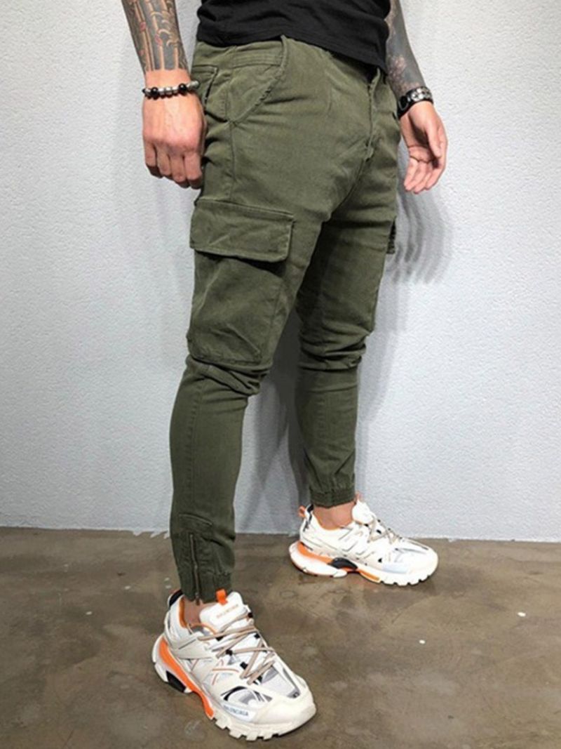 Cargo Pants Pocket Plain Overall Four Seasons Miesten Vapaa-Ajan Housut