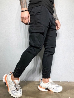 Cargo Pants Pocket Plain Overall Four Seasons Miesten Vapaa-Ajan Housut