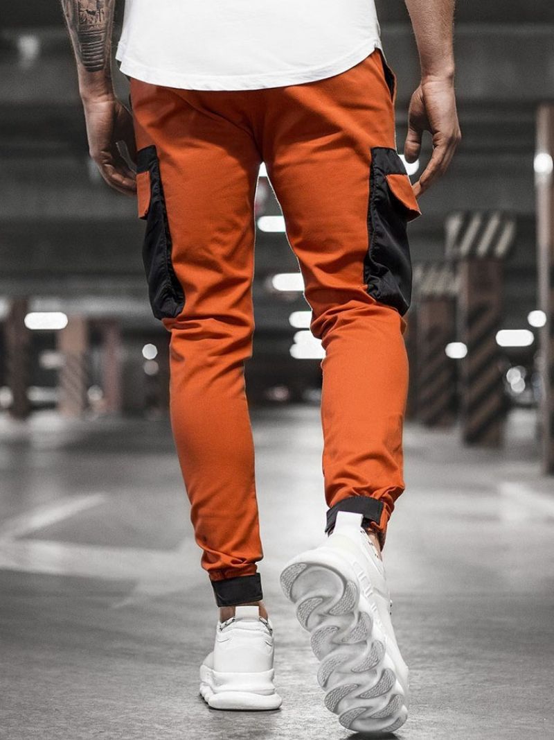 Color Block Pocket Pencil Pants Mid Waist Four Seasons Casual Pants