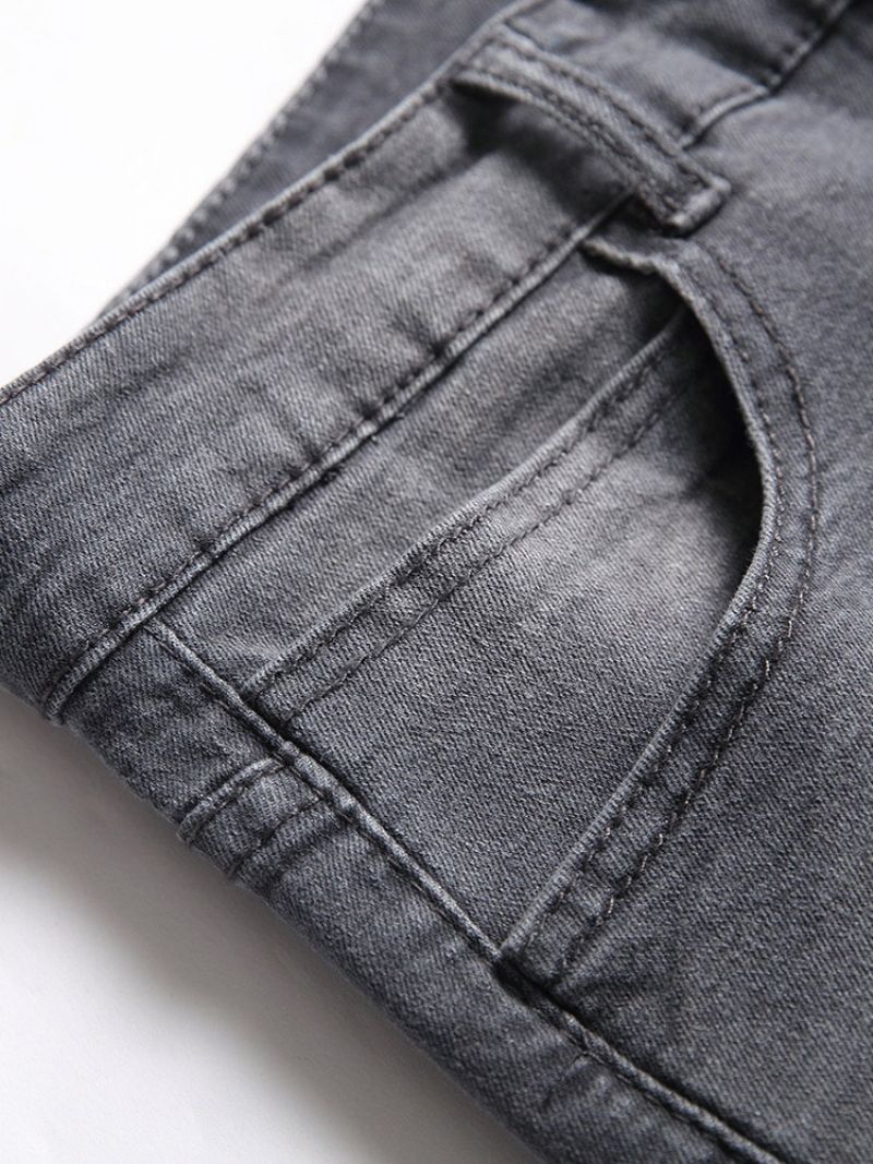 Hole Pencil Pants Pelkkä Vaalea Vetoketju Keskivyötäröllä Miesten Farkut