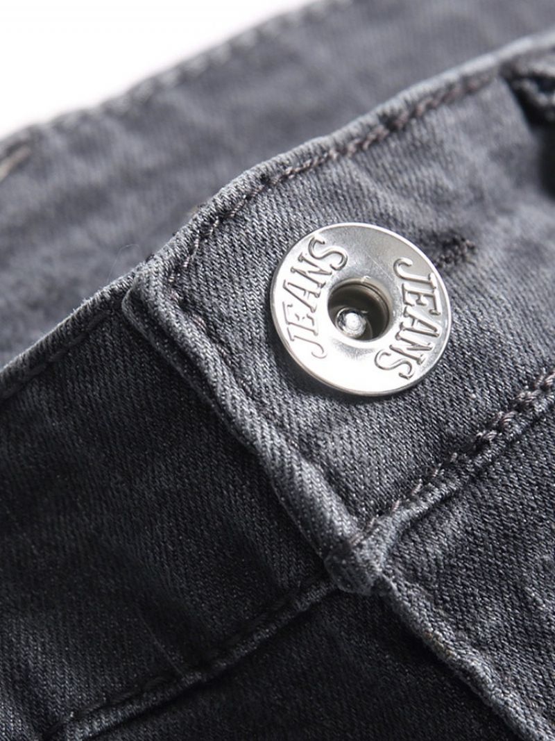 Hole Pencil Pants Pelkkä Vaalea Vetoketju Keskivyötäröllä Miesten Farkut