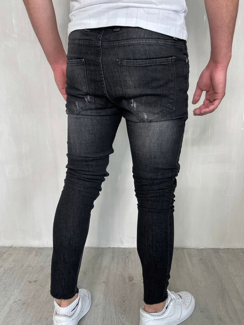 Hole Plain Pencil Pants Vetoketju Muoti Rennot Farkut