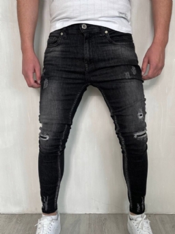 Hole Plain Pencil Pants Vetoketju Muoti Rennot Farkut