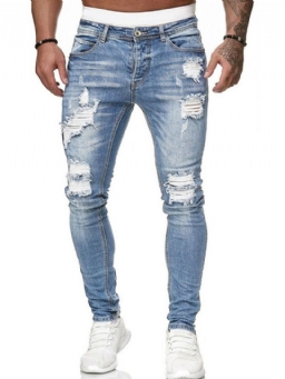Lyijykynä Housut Hole Mid Waist Vetoketju Miesten Farkut