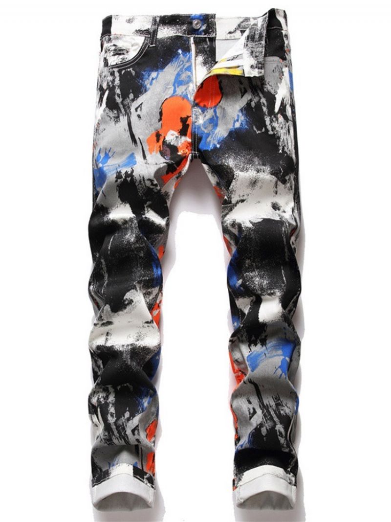 Painatus Suorat Mid Waist Vetoketjulliset Farkut