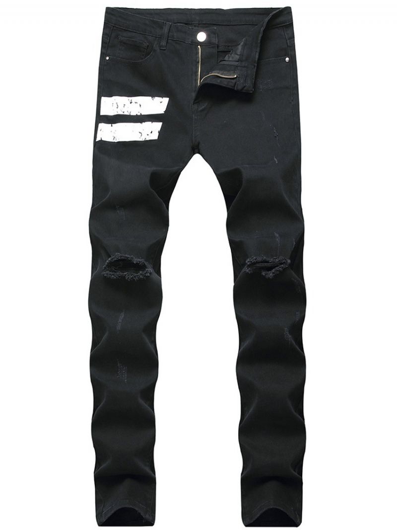 Patchwork Color Block Mid-Waist Miesten Revityt Farkut