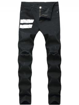 Patchwork Color Block Mid-Waist Miesten Revityt Farkut