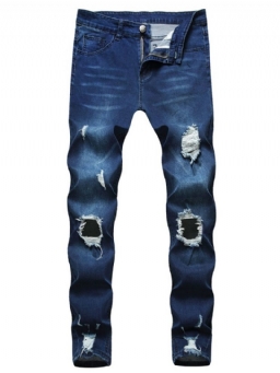 Plain Hole Mid Waist Vetoketjulliset Farkut