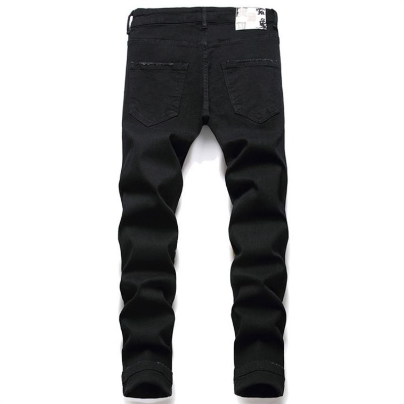 Tulosta Straight Letter Vetoketju Mid Waist Farkut