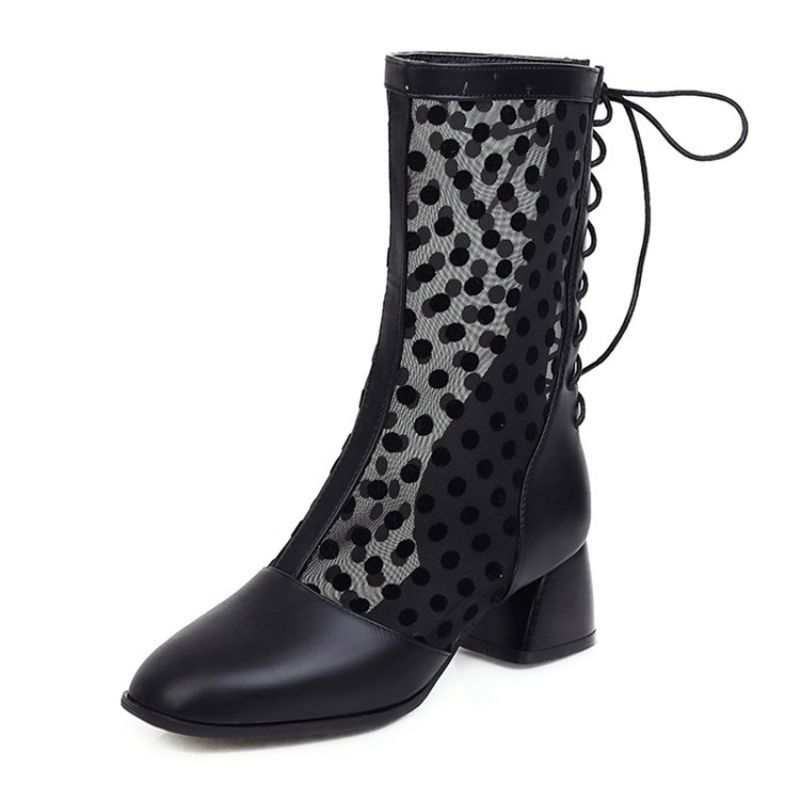 Paksut Heel Square Toe Patchwork Pu-Saappaat