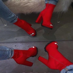 Sivuvetoketju Paksu Kantapää Peep Toe Thread Naisten Saappaat