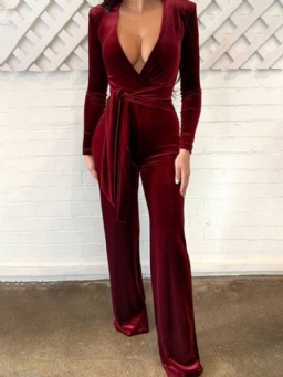 Lace-Up Muoti Plain Slim Straight Jumpsuit