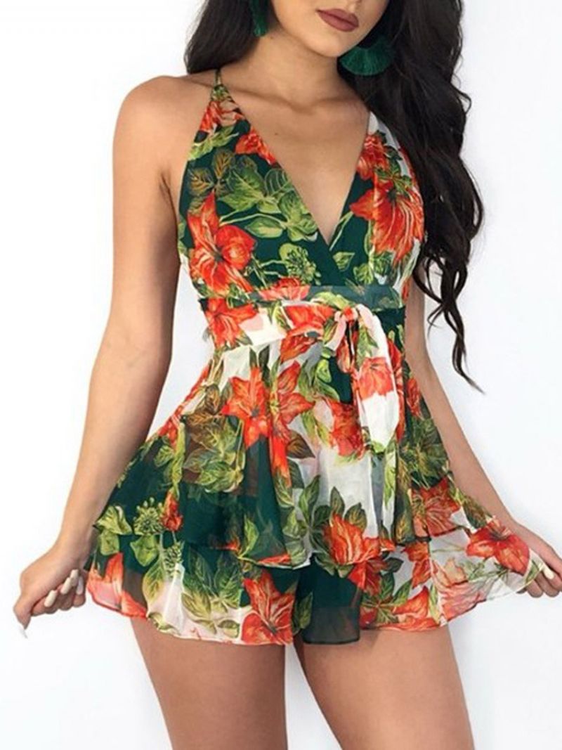 Patchwork Western Floral Slim Mid Waist Naisten Haalari