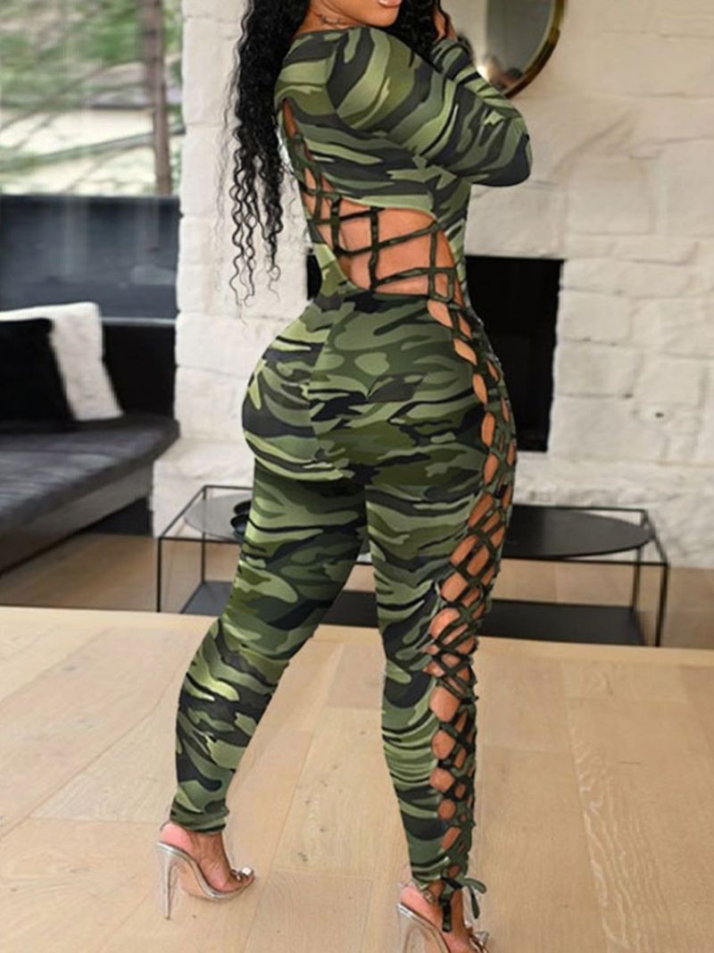 Täyspitkä Hollow Leopard Pencil Pants Skinny Jumpsuit